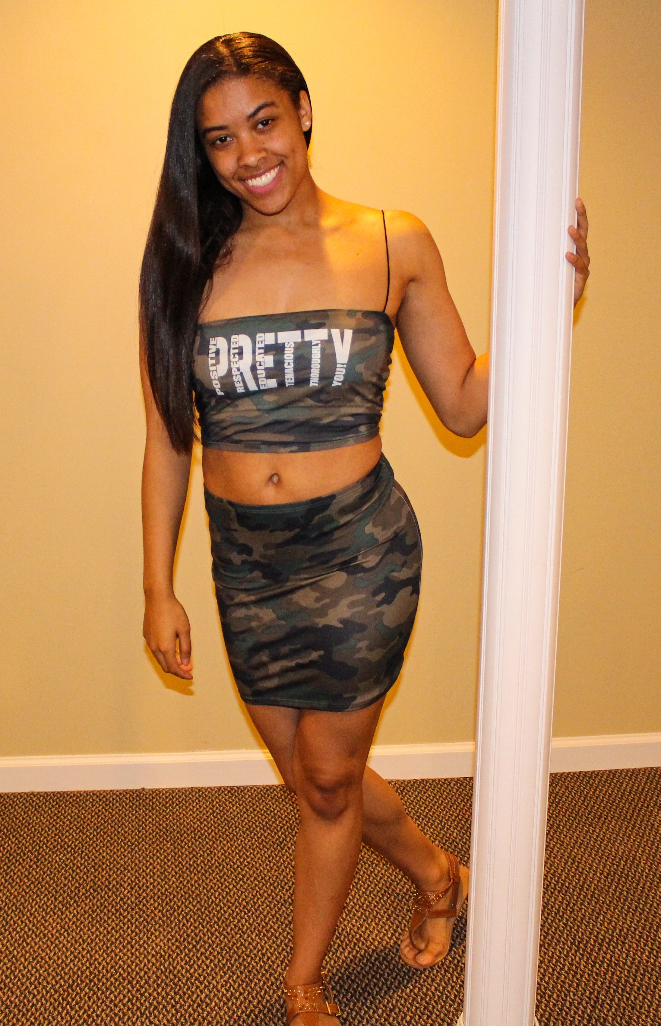 "P.R.E.T.T.Y." Camo skirt set