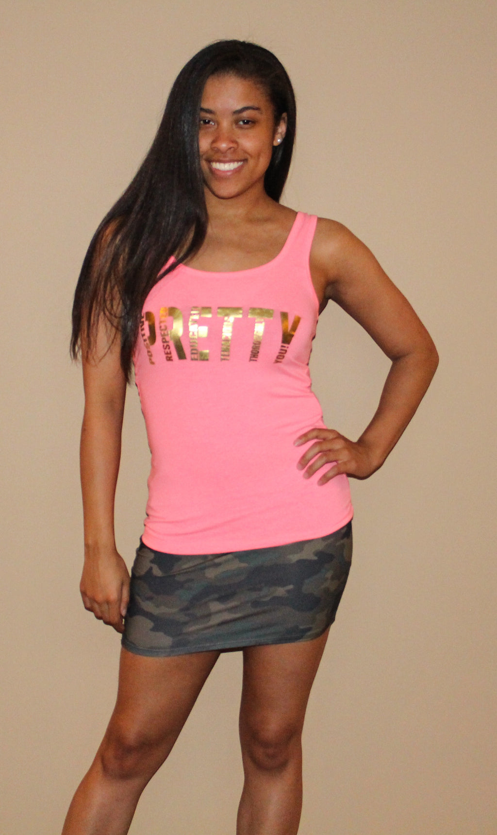 "P.R.E.T.T.Y." Camo skirt set