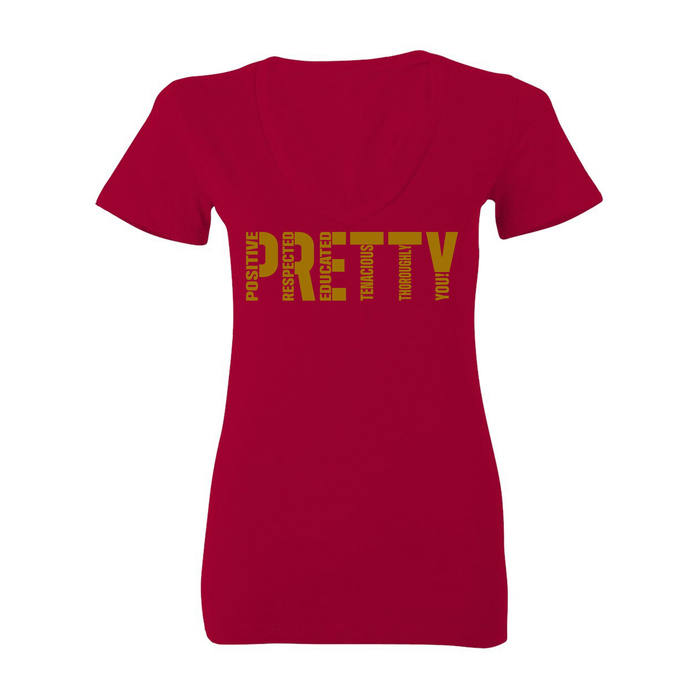 "P.R.E.T.T.Y." V-neck tee