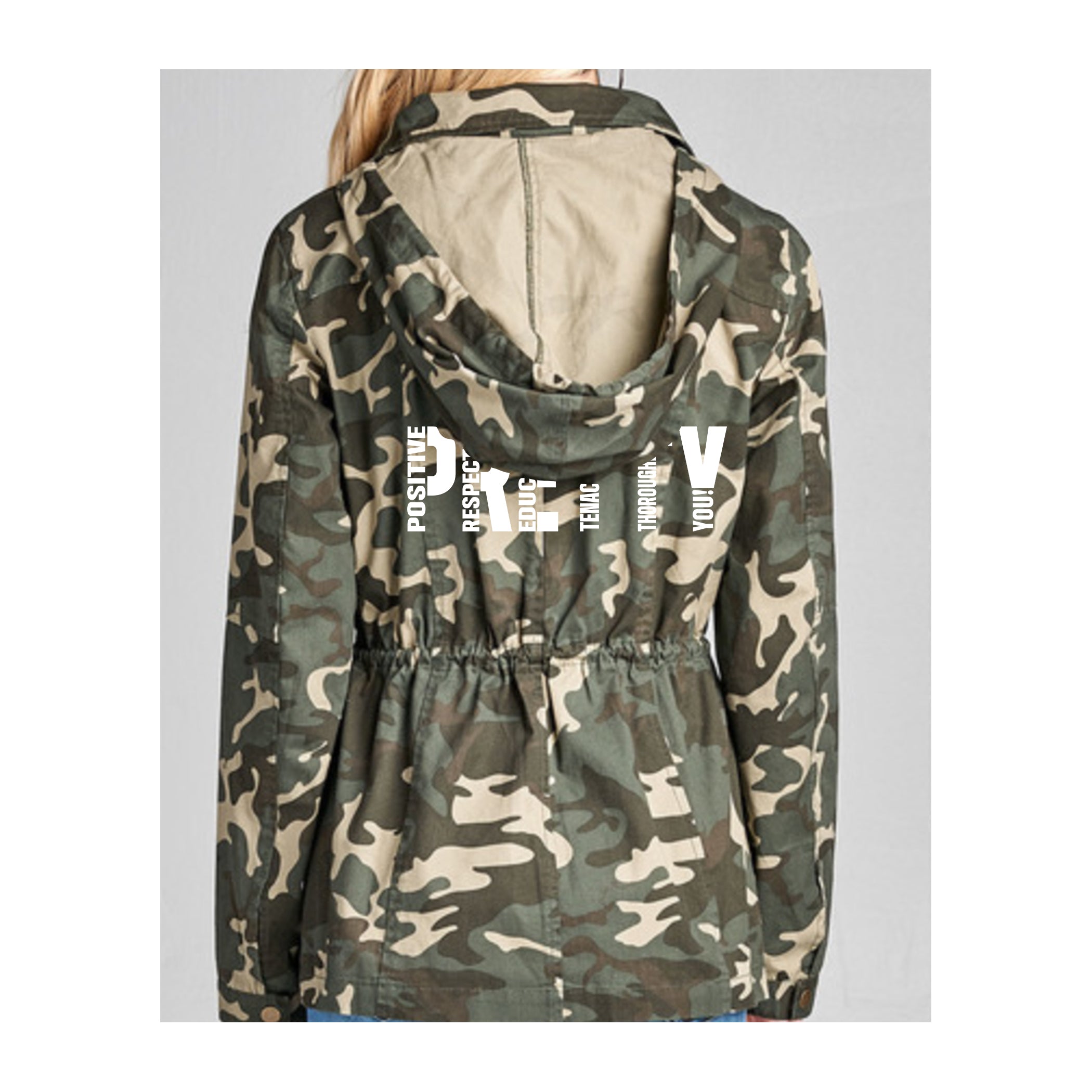 "P.R.E.T.T.Y." Camo hooded jacket