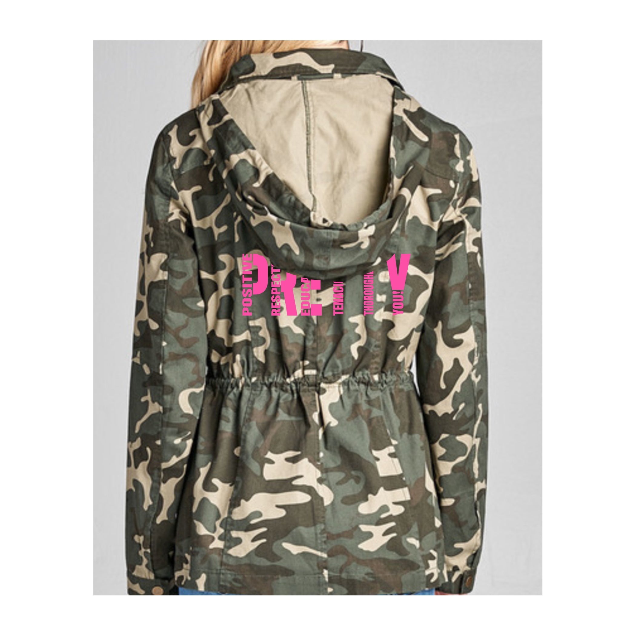"P.R.E.T.T.Y." Camo hooded jacket