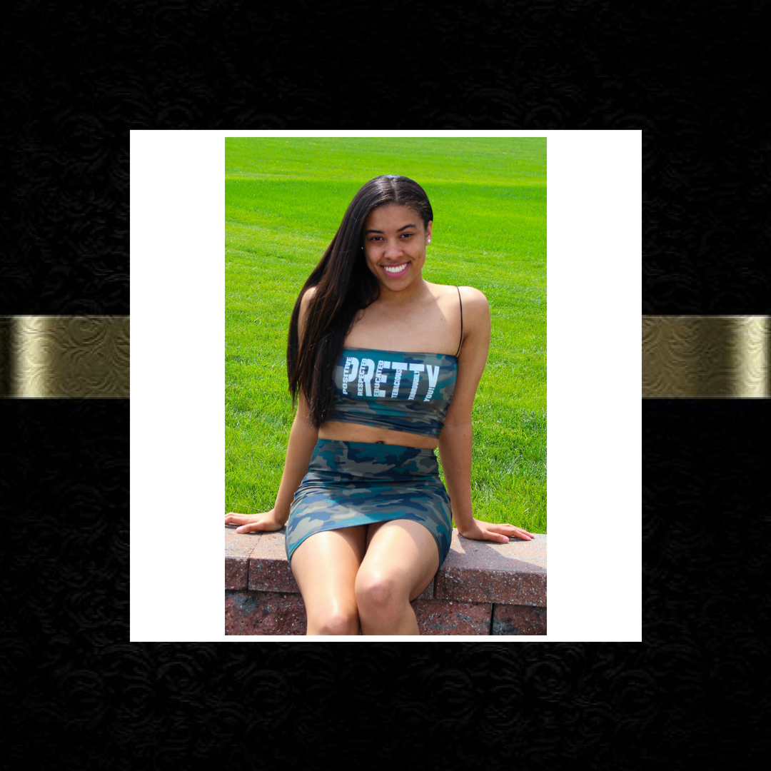 "P.R.E.T.T.Y." Camo skirt set