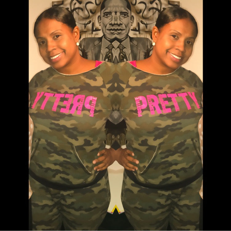 "P.R.E.T.T.Y." Camo looseneck raglan