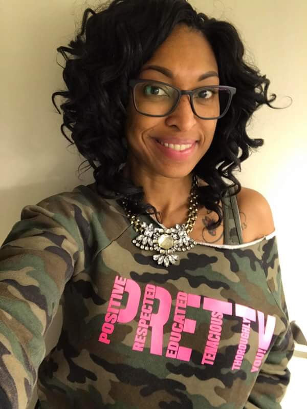 "P.R.E.T.T.Y." Camo looseneck raglan