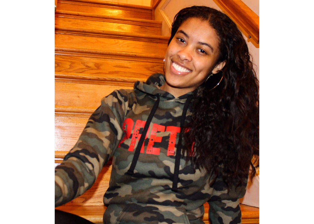 "P.R.E.T.T.Y." Camo pullover hoodie