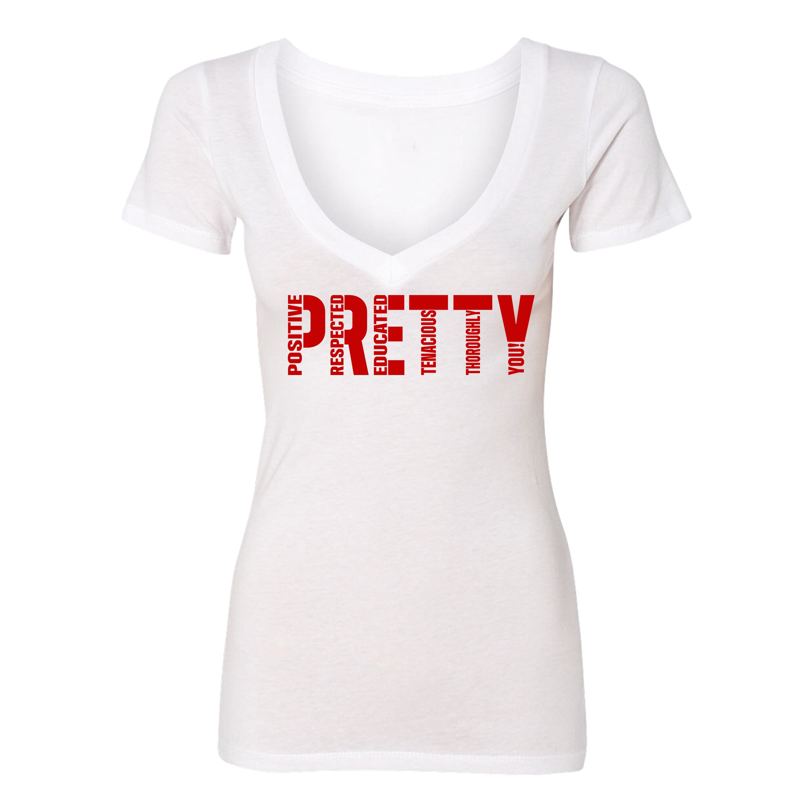 "P.R.E.T.T.Y." V-neck tee