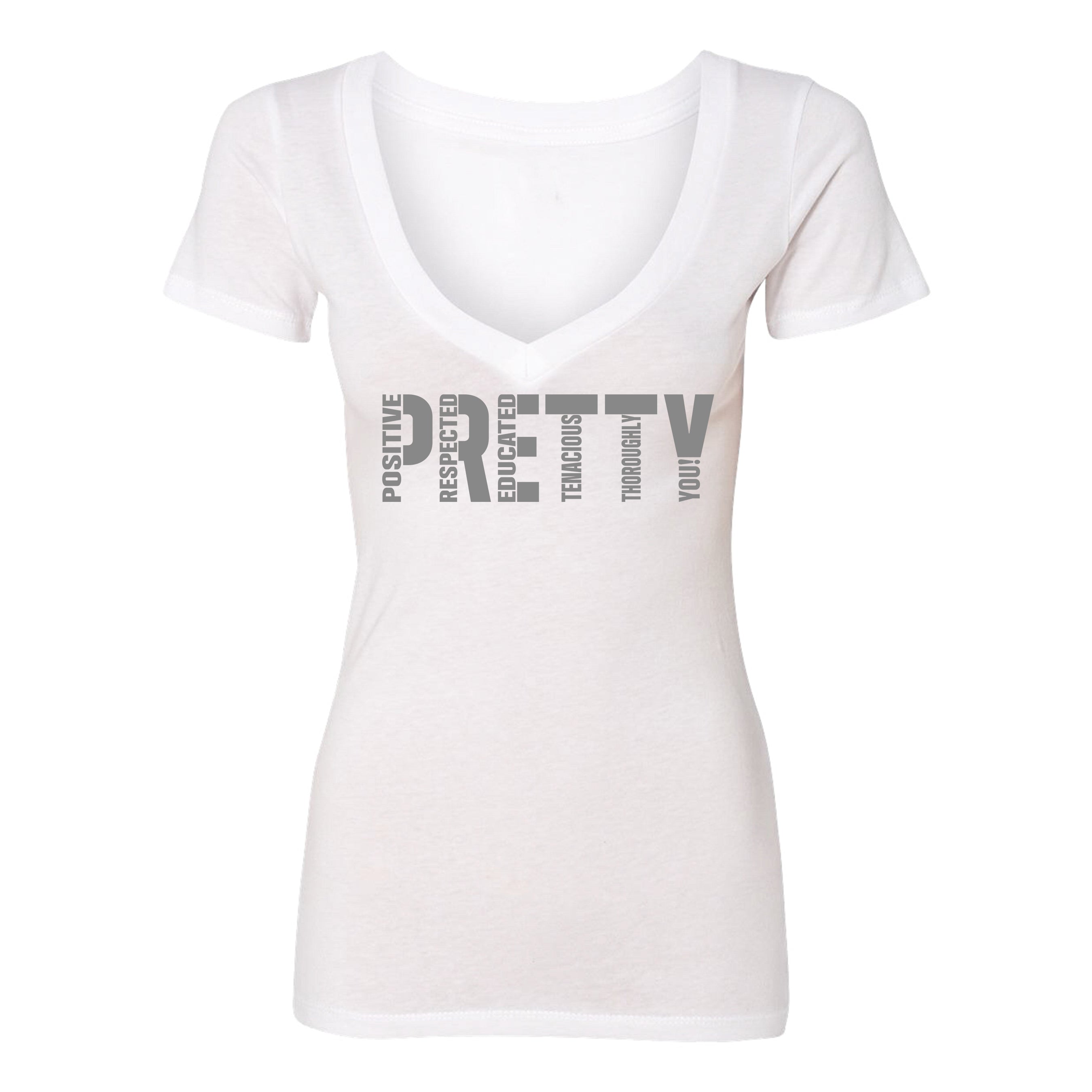 "P.R.E.T.T.Y." V-neck tee