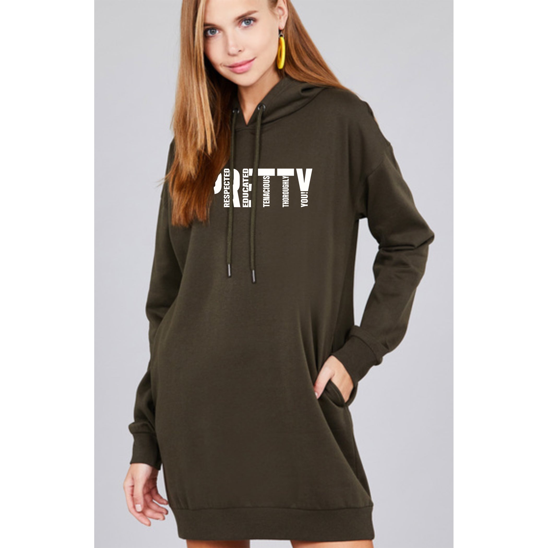 "P.R.E.T.T.Y." French Terry Hoodie Dress