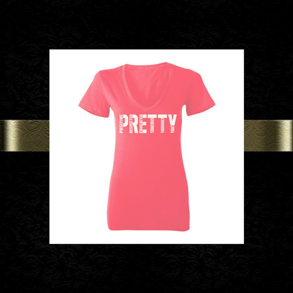 "P.R.E.T.T.Y." V-neck tee