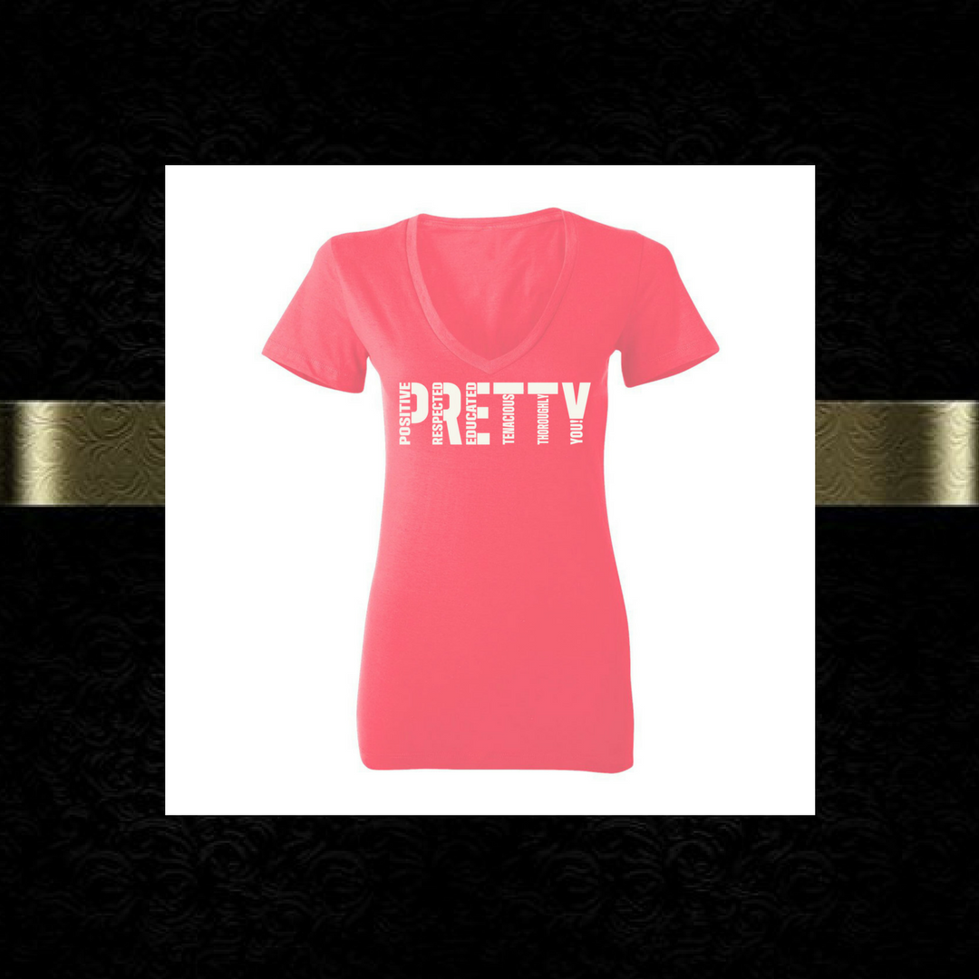 "P.R.E.T.T.Y." V-neck tee