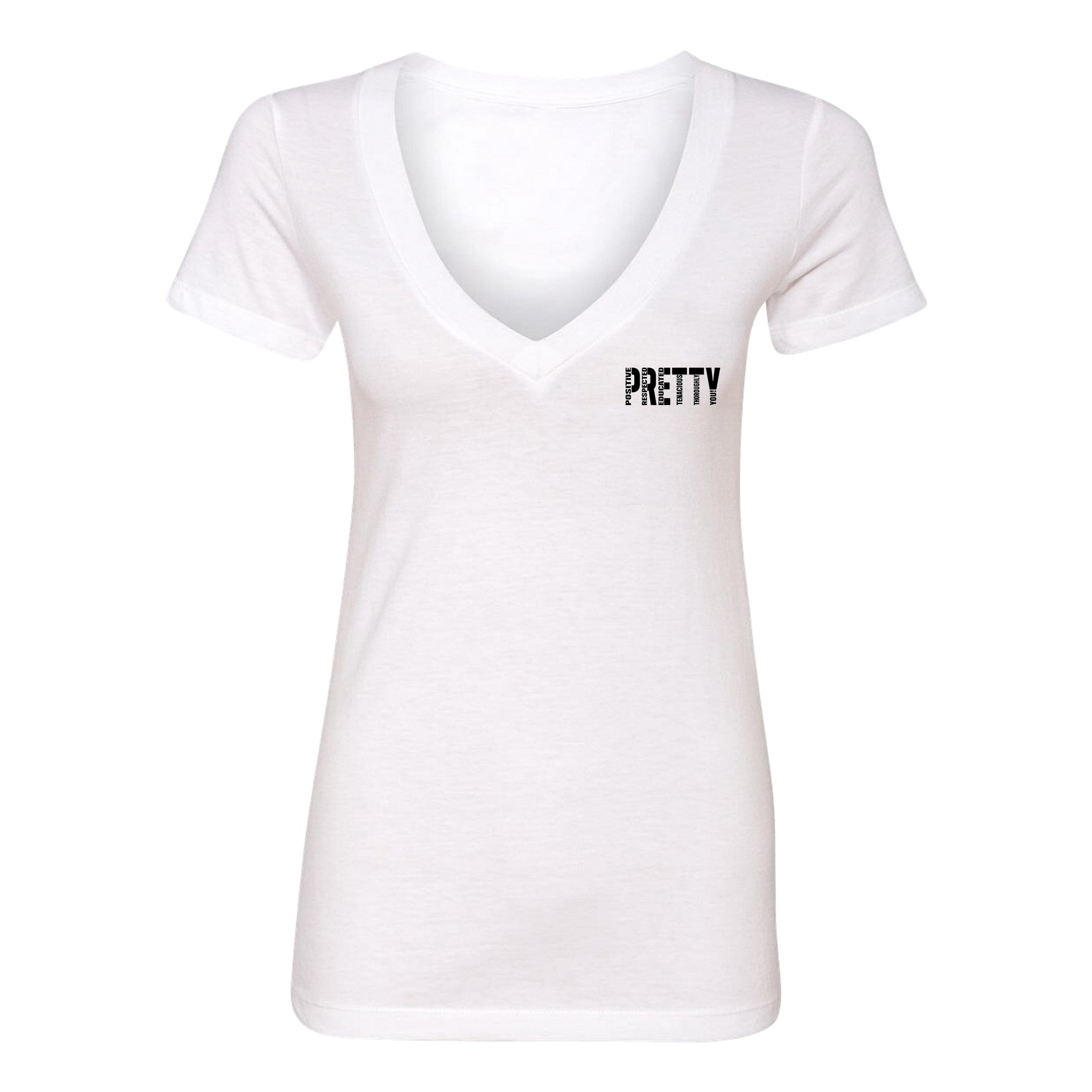 "P.R.E.T.T.Y." pocket v-neck shirt