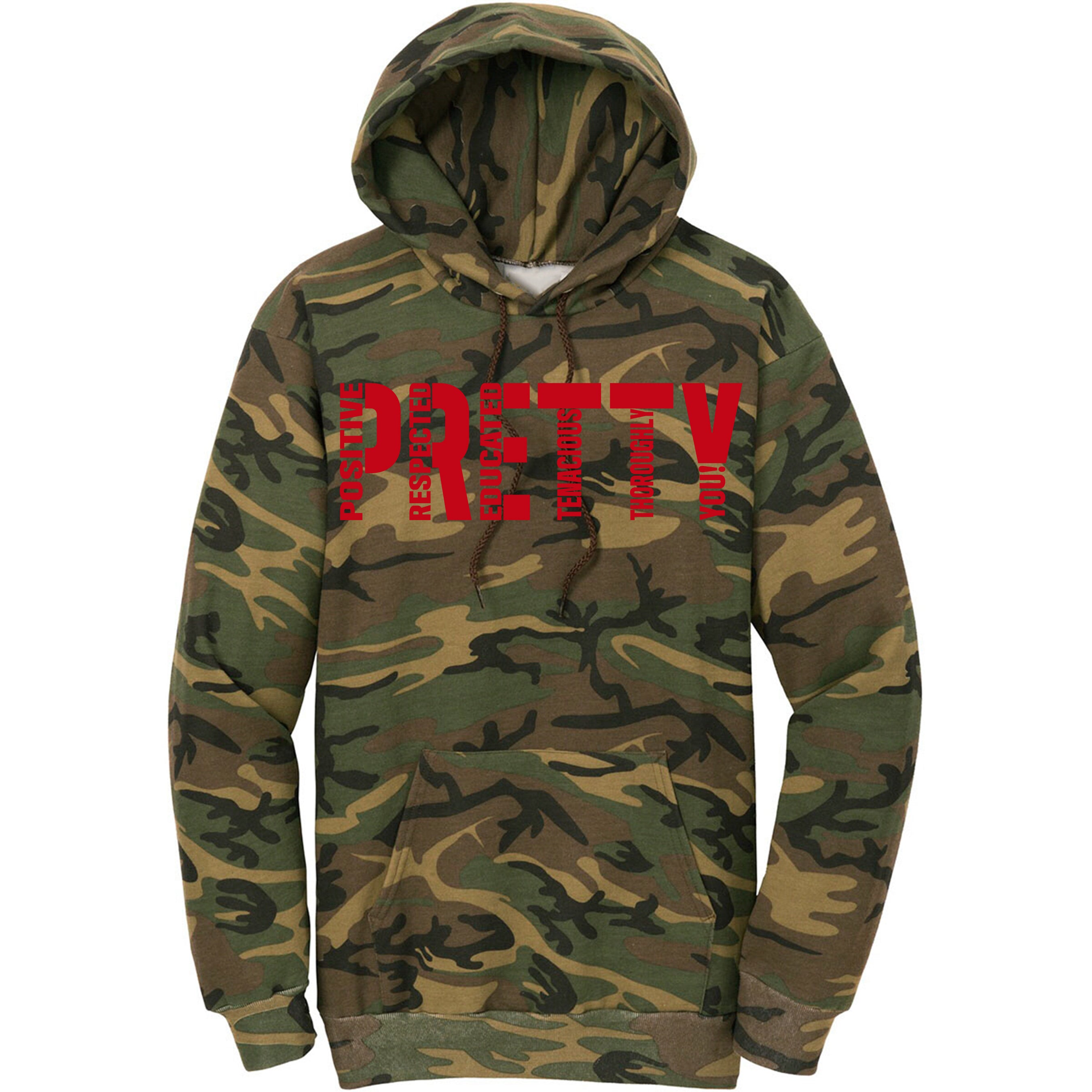"P.R.E.T.T.Y." Camo pullover hoodie