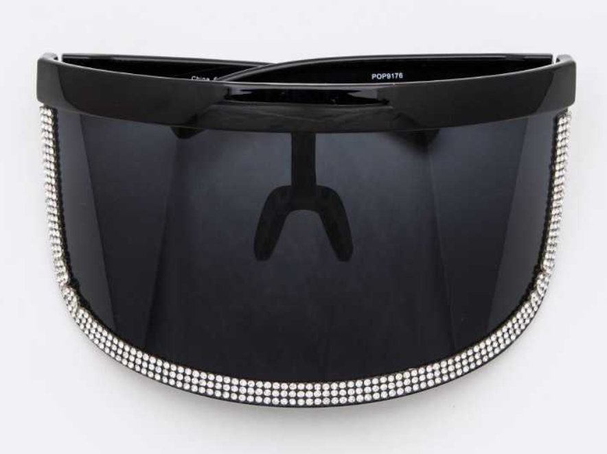 Rhinestone Trim Shield Glasses
