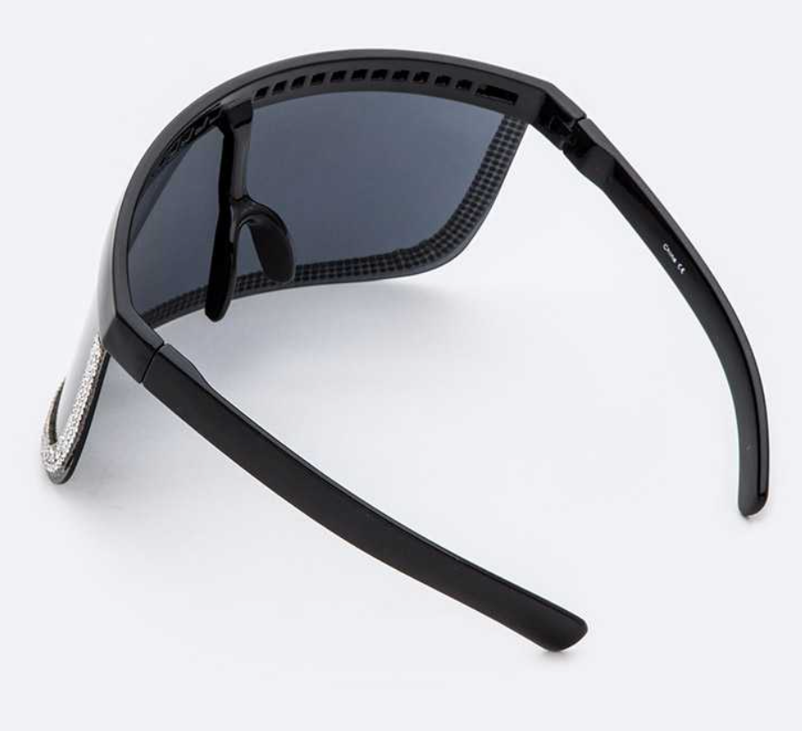 Rhinestone Trim Shield Glasses
