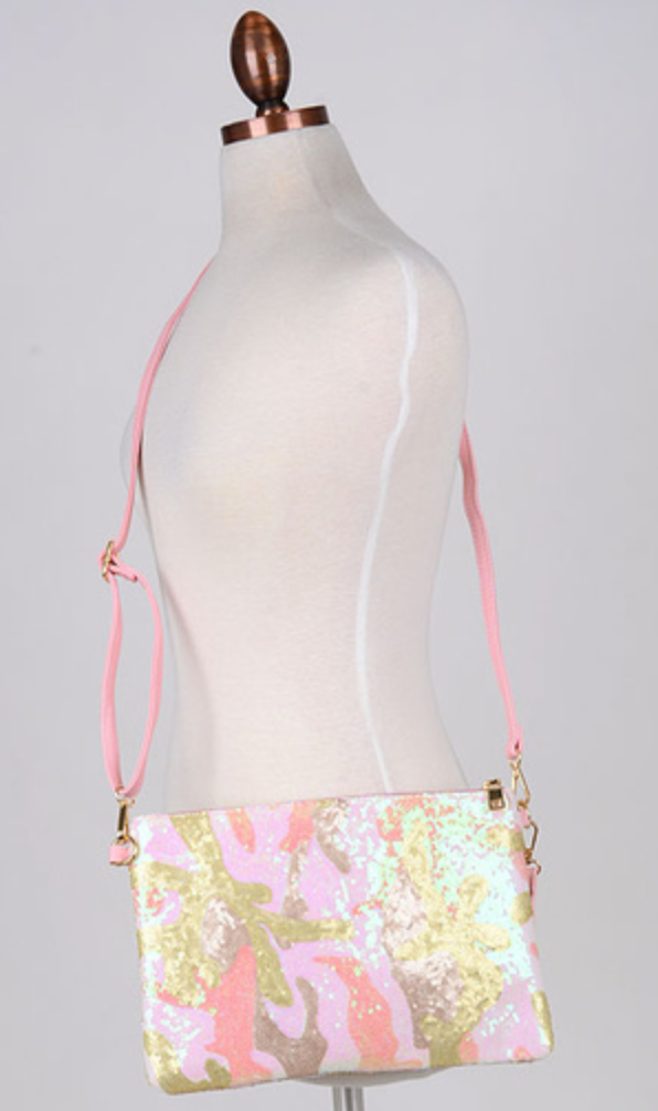 Sequin Camo Print Handbag
