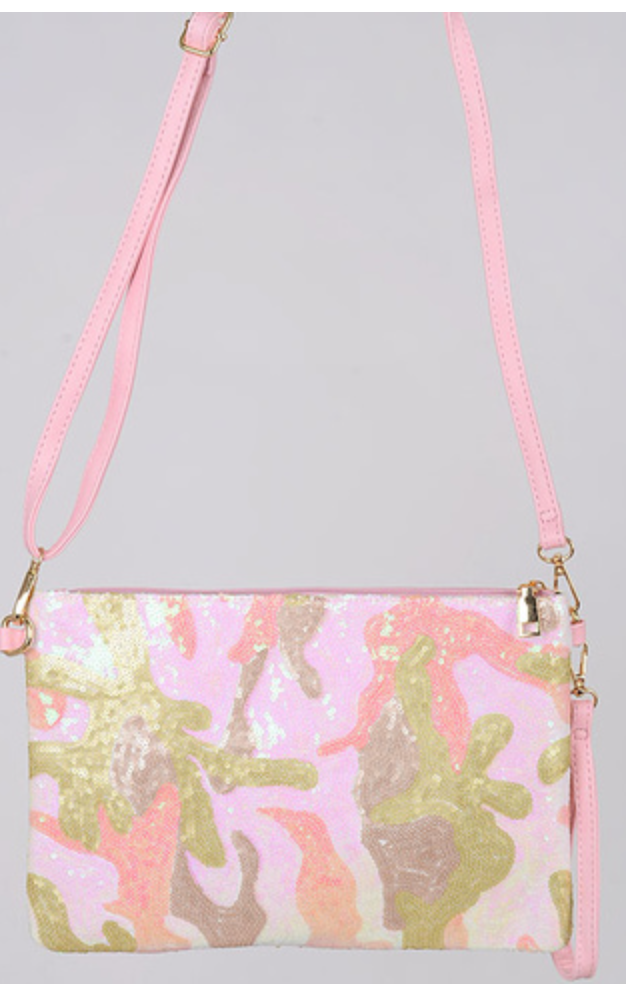 Sequin Camo Print Handbag