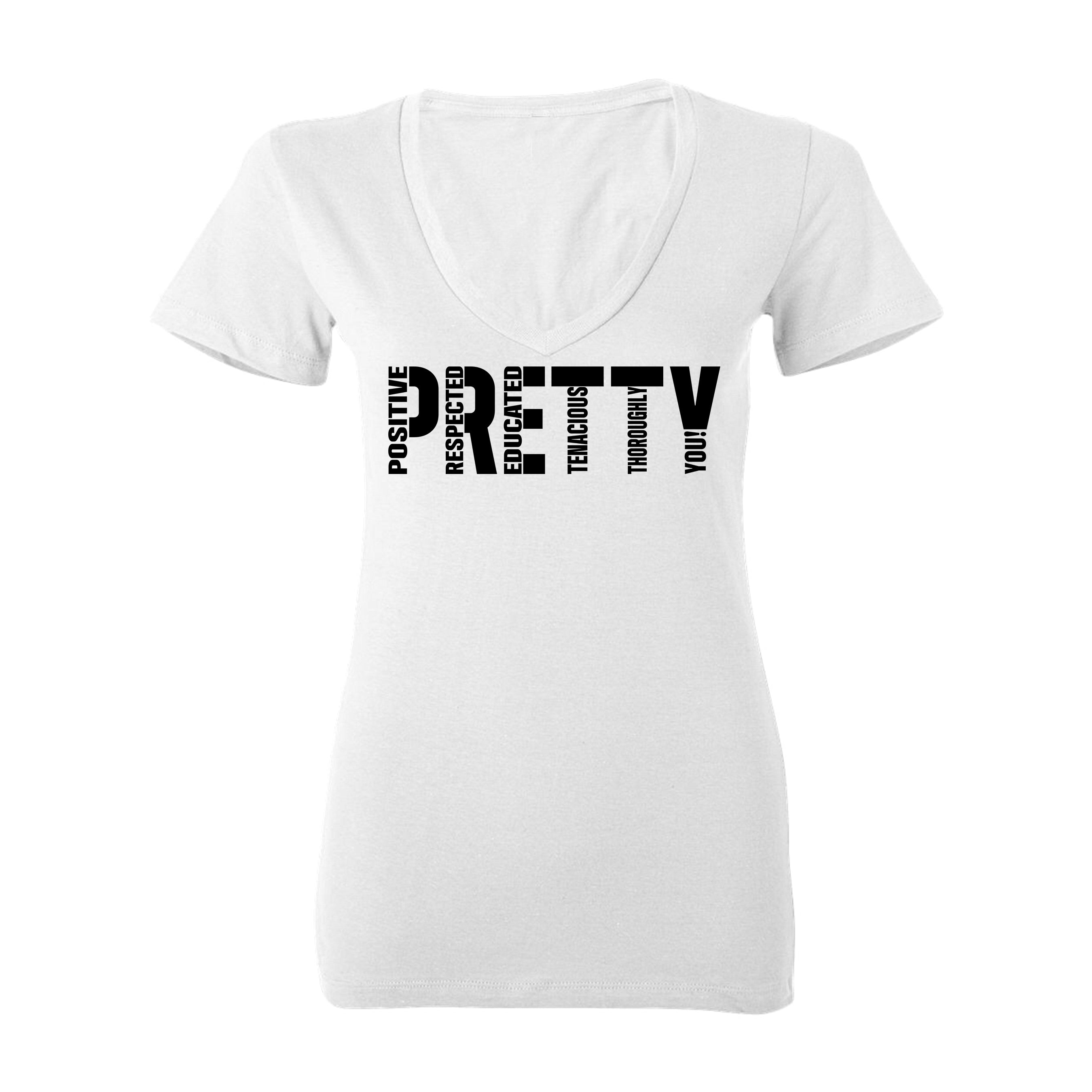 "P.R.E.T.T.Y." V-neck tee